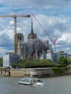 Les echafaudages enleves permettent de voir la facade sud de Notre-Dame de Paris, ou le travail sur la charpente se poursuit.//MASTAR_F0482/Credit:Mario FOURMY/SIPA