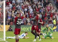 (240519) -- TORONTO, May 19, 2024 (Xinhua) -- Prince Owusu (C) of Toronto FC celebrates scoring during the 2024 Major League Soccer(MLS) match between Toronto FC and CF Montreal at BMO Field in Toronto, Canada, on May 18, 2024. (Photo by Zou Zheng/Xinhua) - Zou Zheng -//CHINENOUVELLE_XxjpbeE007293_20240519_PEPFN0A001/Credit:CHINE NOUVELLE/SIPA