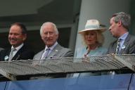 King Charles and Queen Camilla are looking on from the stand at Epsom Racecourse, Epsom, UK on 31 May 2024. Photo by Ken Sparks. Editorial use only, license required for commercial use. No use in betting, games or a single club/league/player publications.//UKSPORTSPICS_UKSPORTS0327/Credit:Ken Sparks/UKSPORTS/SIPA