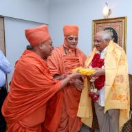 Ahmedabad, March 26, 2024 (ANI): Gujarat Chief Minister Bhupendra Patel being felicitated during his visit to the Hanumanji temple, at Salangpur in Ahmedabad on Tuesday. (ANI Photo via Hindustan Times\/Sipa USA