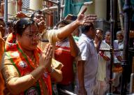 Kolkata, March 26, 2024 (ANI): BJP candidate Debasree Chaudhuri during an election campaign ahead of Lok Sabha elections, in Kolkata on Tuesday. (ANI Photo via Hindustan Times\/Sipa USA
