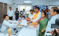 Coimbatore, March 27 (ANI): Tamil Nadu Bharatiya Janata Party (BJP) president and Coimbatore Lok Sabha candidate K. Annamalai files his nomination from the Coimbatore parliamentary constituency for the upcoming elections, on Wednesday. (ANI Photo via Hindustan Times\/Sipa USA