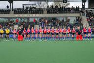 AMSTELVEEN, 29-03-2024, Wagener Stadion, Euro Hockey League FINAL8 Women 2023-24. Team SCHC during the line-up before the game SCHC - Gantoise. (Photo by Pro Shots\/Sipa USA