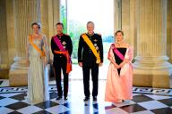 King Philippe, Filip of Belgium and Queen Mathilde of Belgium with Grand Duke Henri of Luxembourg and Grand Duchess Maria Teresa of Luxembourg during the State Banquet at the Laken Castle in Laken, on the first day of the state visit by de Luxembourg Royals to Belgium. (Photo by DPPA\/Sipa USA