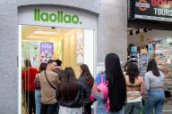 Customers queue in line at the Spanish frozen yogurt franchise brand Llaollao shop in Spain. (Photo by Xavi Lopez \/ SOPA Images\/Sipa USA