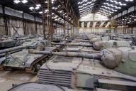 The hangars of the OIP company, owner of around fifty Leopard 1 tanks decommissioned and bought from the Belgian army. OIP buys, maintains, sells and modernizes military vehicles. Freddy Versluys, CEO of OIP, believes that these refurbished tanks could be included in new military aid for Ukraine. Tournai, Belgium on February 2, 2023. Photo by Monasse T/ANDBZ/Abaca/Sipa