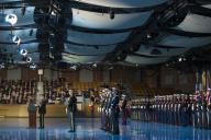 Chairman of the Joint Chiefs of Staff General Martin Dempsey delivers a speech during the Armed Forces Farewell Tribute to Secretary of Defense Chuck Hagel on Joint Base Myer-Henderson Hall in Arlington, Va., Jan. 28, 2015. President Barack Obama ...