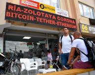 Views of Antalya. Genre photography. Point of receiving money through the payment system of money transfers "Zolotaya Korona". 04.10.2022 Turkey, Antaliya Photo credit: Emin Dzhafarov\/Kommersant\/Sipa