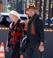 Actors Benjamin Bratt and Gretchen Mol are doing a scene on set of their new movie Miller by Marriage filming in Tribeca, New York on April 23, 2024. Movie directed by Ed Burns, his wife Christy Turlington with their daughter Grace Burns visited the set during the day. Photo by SIPA