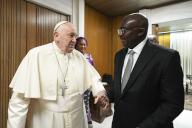 **NO LIBRI** Italy, Rome, Vatican, 2024\/4\/24 . Pope Francis receives in private audience Mr. Alhaji Mahamudu Bawumia, Vice President of the Republic of Ghana in Vatican . Photograph by VATICAN MEDIA \/ Catholic Press Photo (Photo by VATICAN MEDIA \/ ipa-agency.net\/IPA\/Sipa USA