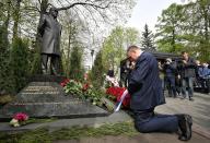 A flower-laying ceremony dedicated to the birthday of the founder of the LDPR, Vladimir Zhirinovsky, at the Novodevichy Cemetery. Chairman of the Liberal Democratic Party of Russia (LDPR), head of the LDPR faction in the State Duma of Russia Leonid Slutsky during the ceremony. 25.04.2024 Russia, Moscow Photo credit: Alexander Miridonov\/Kommersant\/Sipa
