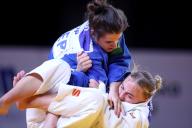Sofia Avesta and Ariane Toro Soler fight during the European Senior Judo Championship. Women up to 52 kilos, bronce, in Zagreb, Croatia, on April 25, 2024. Photo: Sanjin Strukic\/PIXSELL\/Sipa