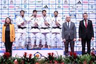 Awarding of medals up to 60 kilos, Men, during European Senior Judo Championship, in Zagreb, Croatia, on April 25, 2024. Photo: Sanjin Strukic\/PIXSELL\/Sipa