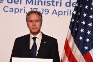 (4\/19\/2024) Antony John Blinken, United States Secretary of State speaks at the press conference at conclusion work of third day of G7 of Foreign Ministers, about the policy that the United States of America and his partners they will adopt for the de-escalation of conflict in Middle East. (Photo by Pasquale Gargano\/Pacific Press\/Sipa USA