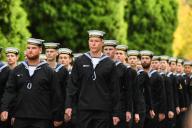 Navy personnel from Australian HMAS Cerberus naval base marching during Anzac Day parade at Shrine of Remembrance memorial in Melbourne. (Photo by Alexander Bogatyrev \/ SOPA Images\/Sipa USA