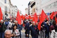 Milan, The May Day 2024 procession on Labor Day. In the photo: A moment of the event (Photo by Alessandro Bremec \/ ipa-agency.n\/IPA\/Sipa USA