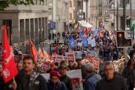 Protesters walk through the street during International Workers\' Day in Porto. A march took place in Porto, to celebrate International Workers\' day also called Labour Day. (Photo by David Oliveira \/ SOPA Images\/Sipa USA