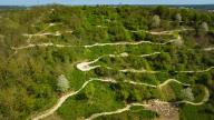 Tracks for the Olympic mountain bike events at the Paris 2024 Olympic Games on the hill of Elancourt, the highest point in the Paris region, Elancourt, France, May 2, 2024. Photo by Drone Press\/Abaca\/Sipa