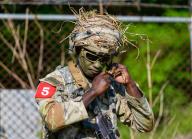 A US soldier takes part in the STX Lanes (situational training exercise) during the Best Squad Competition conducted by the US 2nd Infantry Division and the ROK-US Combined Division at the US Army