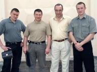 Accused in the Ul\'man\'s case - officers of the main intelligence directorate of the Russian General Staff (GRU) Alexander Kalagansky, Eduard Ul\'man, lawyer Roman Krzhachkovsky, Vladimir Voevodin were cleared from the charges twice. 19.05.2005 Russia, North Ossetia Photo credit: Vasilii\' Derjugin\/Kommersant\/Sipa