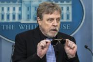Actor Mark Hamill, best known for his role as Luke Skywalker in Star Wars, makes a surprise appearance during the White House Daily Press Briefing on May 3, 2024 in Washington, D.C. He came in after meeting with President Joe Biden in the Oval Office. (Photo by Samuel Corum\/Sipa USA
