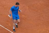 Jiri Lehecka of Czech Republic against Felix Auger Aliassime during the Men\'s Singles semi-final match on Day Eleven of Mutua Madrid Open at La Caja Magica on May 03, 2024 in Madrid, Spain