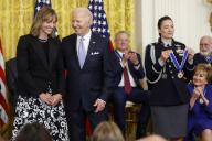 U.S. President Joe Biden presents world champion swimmer Katie Ledecky with the Presidential Medal of Freedom, the countrys highest civilian honor, during a ceremony in the East Room of the White House in Washington, DC on Friday, May 3, 2024. Several of todays recipients are Democratic Party stalwarts, and Biden himself was awarded the honor by former President Barack Obama in the final days of their administration in 2017. Photo by Jonathan Ernst\/Pool\/Sipa