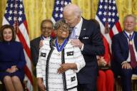 U.S. President Joe Biden presents civil rights leader Opal Lee with the Presidential Medal of Freedom, the countrys highest civilian honor, during a ceremony in the East Room of the White House in Washington, DC on Friday, May 3, 2024. Several of todays recipients are Democratic Party stalwarts, and Biden himself was awarded the honor by former President Barack Obama in the final days of their administration in 2017. Photo by Jonathan Ernst\/Pool\/Sipa