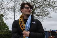 A fan with a Man City v Wolves scarf during the Premier League match Manchester City vs Wolverhampton Wanderers at Etihad Stadium, Manchester, United Kingdom, 4th May 2024 (Photo by Mark Cosgrove\/News Images) in Manchester, United Kingdom on 5\/4\/2024. (Photo by Mark Cosgrove\/News Images\/Sipa USA