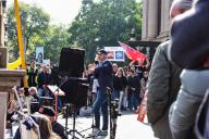 Australian actor and Freedom Party politician Damien Richardson seen speaking during the No Digital ID rally organized by Australian right One Nation Party and Freedom Party in front of Parliament of Victoria in Melbourne. (Photo by Alexander Bogatyrev \/ SOPA Images\/Sipa USA