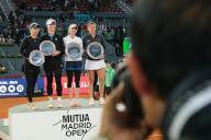 Sara Sorribes and Cristina Bucsa during their match in the women\'s doubles final at the Mutua Madrid Open against Barbora Krejcikova and Laura Siegemund on May 5, 2024, in Madrid, Spain. (Photo by Oscar Gonzalez\/Sipa USA
