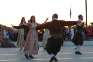 Ios, Greece, 6 May, 2024. Many locals and tourists attentd and dance at the recreation of the custom named, kounies(swings). Local youth dance traditional dances in their uniforms in Ios, Greece on 6 May 2024. (Photo by Kostas Galanis\/Sipa USA
