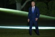 President Joe Biden walks across the South Lawn towards the White House from Marine One on May 8, 2024 in Washington, D.C. The President is returning Racine County, Wisconsin, and Chicago, Illinois where he held campaign events. (Photo by Samuel Corum\/Sipa USA
