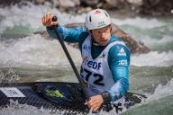 Thomas Martin goes down the slalom course in a single canoe, France, Argentiere-la-Bessee, May 10, 2024. Finals B and A French Cup of slalom N1, men and women, in kayak and single-seater canoe. Photo by Thibaut Durand \/ Abaca\/Sipa