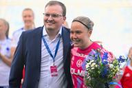 Norrkoping, Sweden, May 13th 2024: Sofia Hjern (1 IFK Norrkoping) celebrated for her 100 game in IFK Norrkoping ahead of the game in the Swedish League OBOS Damallsvenskan on May 13th 2024 between IFK Norrkoping and KIF Orebro at Platinumcars Arena in Norrkoping, Sweden (Peter Sonander/SPP) (Photo by Peter Sonander/SPP/Sipa USA