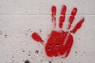 Red hands graffitis are seen outside the Shoah memorial in Paris, France on May 14, 2024, the monument was vandalized overnight with the president of the Representative Council of French Jewish Institutions (CRIF) denouncing the act as antisemitic. Photo by Nathan Laine/Abaca/Sipa