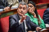 French Interior and Overseas Minister Gerald Darmanin reacts during a session of questions to the government at the National Assembly in Paris on May 14, 2024. Photo by Firas Abdullah/Abaca/Sipa