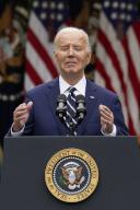 US President Joe Biden deliver remarks on American investments before signing documents related the China tariffs in the Rose Garden of the White House in Washington on May 14, 2024. Photo by Yuri Gripas/Abaca/Sipa