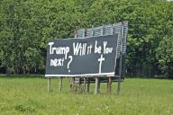 A homemade sign in support of Donald Trump can be seen along I-44 near Lebanon, Missouri on May 14, 2024. Missouri has not supported any Democratic candidate since Bill Clinton in 1996, and former President Trump is currently leading Biden in five of six key swing states. (Photo By: Alexandra Buxbaum/Sipa USA