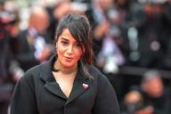 Leila Bekhti (with a sign of watermelon, as a support to Palestine) attends the screening of Mad Max Furiosa, as part of 77th edition of Cannes Film Festival, in Cannes, France, on May 15, 2024. Photo by Ammar Abd Rabbo/Abaca/Sipa