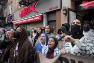 Pro-Palestine demonstrators chant slogans in the neighborhood of Astoria. Pro-Palestine demonstrators rallied in the Queens borough of New York City condemning the Israel Defense Forces