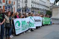 demonstration against bullfighting and animal abuse demanding the abolition of bullfighting in the Puerta del Sol of Madrid on May 16, 2024