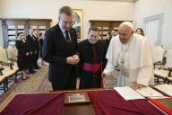 **NO LIBRI** Italy, Rome, Vatican, 2024\/5\/16. Pope Francis receives in private audience Mr. Edgars Rink?vi?s, President of the Republic of Latvia in the Vatican. Photograph by VATICAN MEDIA \/ Catholic Press Photo (Photo by VATICAN MEDIA \/ ipa-agency.net\/IPA\/Sipa USA