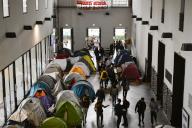Tents seen set up in the corridor at Statale University during a pro-Palestinian encampment to mark the commemoration of the 76th Nakba (catastrophe) of the Palestinian people. (Photo by Valeria Ferraro / SOPA Images/Sipa USA