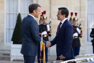 French President Emmanuel Macron welcomes Ecuador President Daniel Noboa during his European tour at the presidential Elysee Palace in Paris on May 16, 2024. Photo by Raphael Lafargue\/Abaca\/Sipa