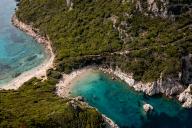 (EDITORS NOTE: Image taken with drone) General view of the Porto Timoni Beach near Afionas village in the north of Corfu, Greece. (Photo by Mateusz Slodkowski / SOPA Images/Sipa USA