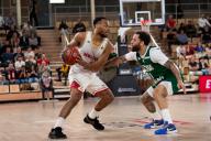Monaco player #0 Elie Okobo and Le Portel player #11 Dasi Washington are seen in action during the play off round 1 match between AS Monaco and Le Portel at the Salle Gaston Medecin. Final score; AS Monaco 85 : 78 Le Portel. (Photo by Laurent Coust / SOPA Images/Sipa USA