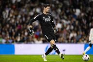 Getafe, Spain - May 15: Goalkeeper Thibaut Courtois of Real Madrid passes the ball during the La Liga AE match between Real Madrid and Deportivo Alaves at Estadio Santiago Bernabéu in Madrid, Spain. (Photo by Just Pictures) (Photo by Eurasia Sport Images/Just Pictures/Sipa USA