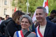 Sandrine Rousseau and Ian Brossat during a demonstration in support of the Kanak people on Place de la Republique, in Paris, France on May 16, 2024. Photo by Pierrick Villette/Abaca/Sipa