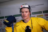 240517 Victor Olofsson of Sweden in the mixed zone after a practice session during the 2024 IIHF Ice Hockey World Championship on May 17, 2024 in Ostrava. Photo: Maxim Thore / BILDBYRÅN / kod MT / MT0586 ishockey ice hockey ishockey-vm träning practice sweden 2024 iihf ice hockey world championship bbeng sverige (Photo by MAXIM THORE/Bildbyran/Sipa USA